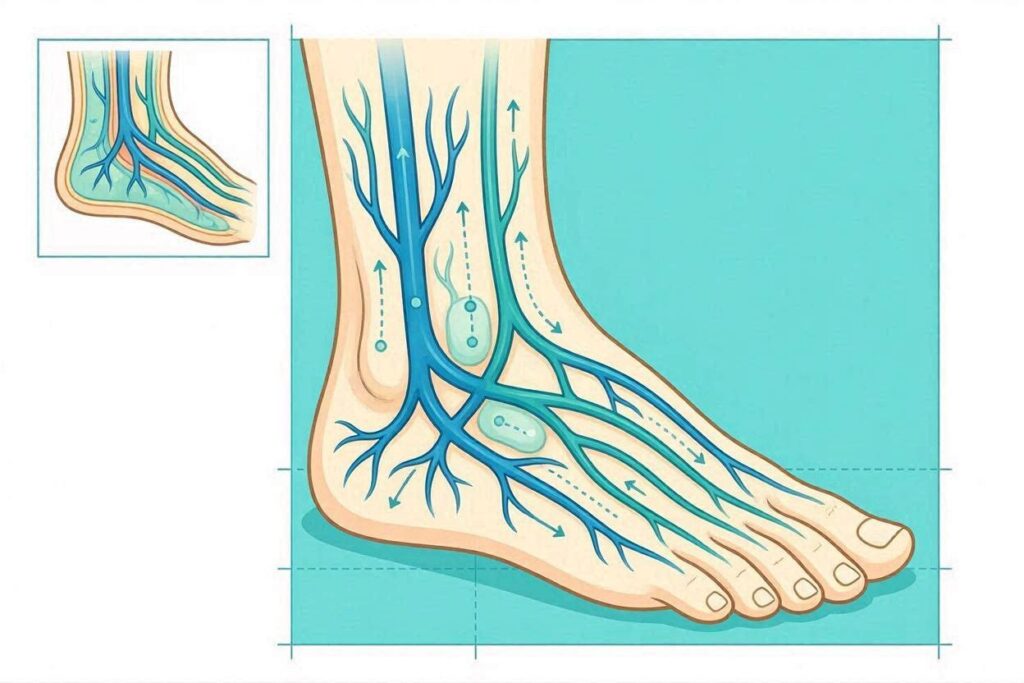 Diabetic foot care circulation diagram educational illustration